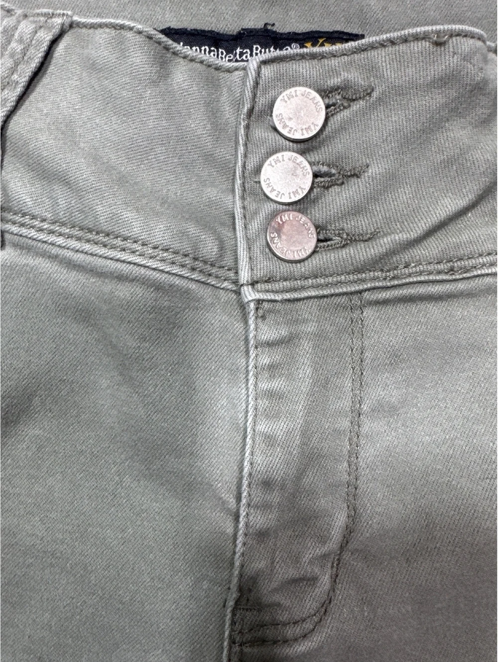YMI WannaBetaButt? Mid Rise Distressed Green Jeans - Size 13